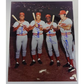 Perez/Bench/Morgan/Rose Cincinnati Reds Autographed 16x20 Photo JSA XX07641 (Reed Buy)