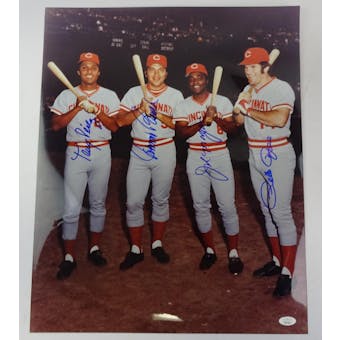 Perez/Bench/Morgan/Rose Cincinnati Reds Autographed 16x20 Photo JSA XX07644 (Reed Buy)
