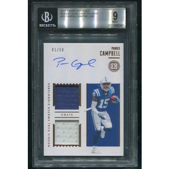 2019 Panini Encased #18 Parris Campbell Rookie Dual Jersey Auto #01/50 BGS 9 (MINT)