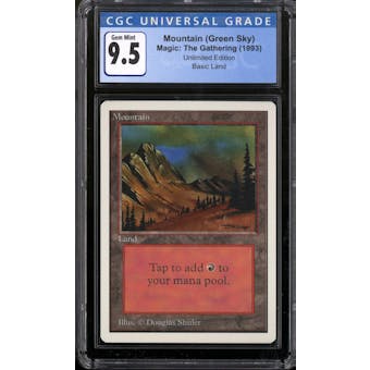 Magic the Gathering Unlimited Mountain (Green Sky) CGC 9.5 GEM MINT