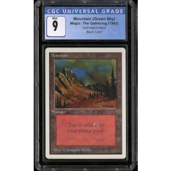 Magic the Gathering Unlimited Mountain (Green Sky) CGC 9 NEAR MINT (NM)