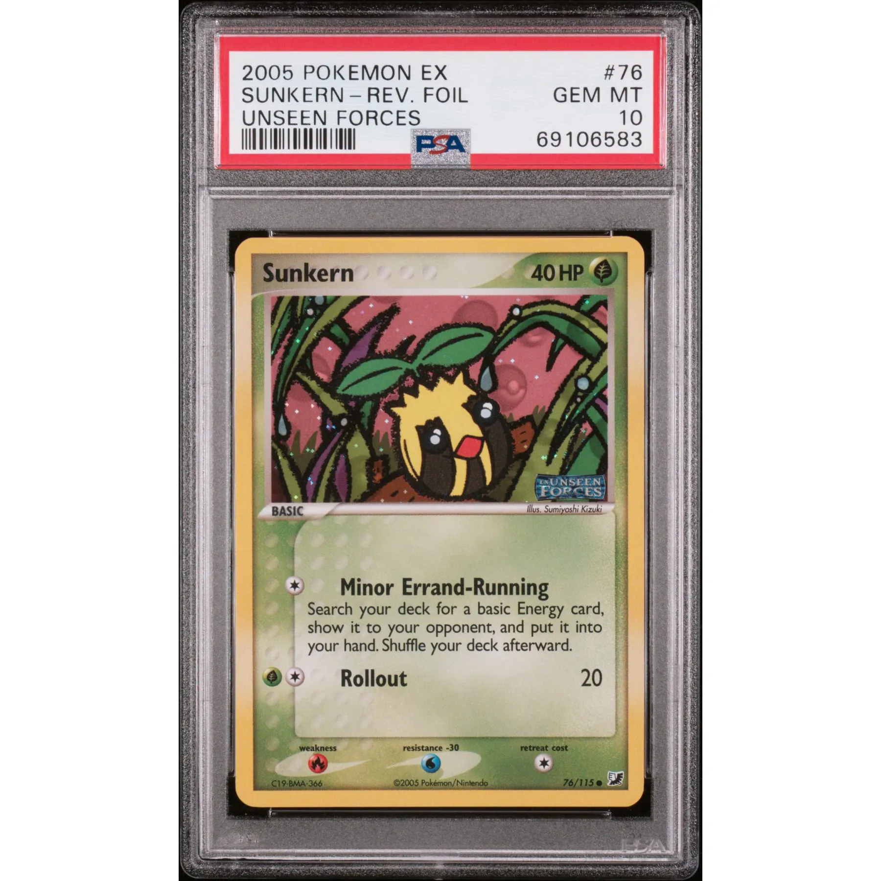 2005 Pokemon Unseen Forces Sunkern Reverse Foil 76/115 PSA 10 | DA Card World 2005 Pokemon Unseen Forces Sunkern Reverse Foil 76/115 PSA 10 | DA Card World