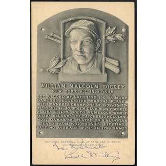 Bill Dickey Autographed Baseball Artvue HOF Plaque Postcard (pers.) JSA RR47432 (Reed Buy)