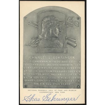 Charlie Gehringer Autographed Baseball Artvue HOF Plaque Postcard JSA RR47433 (Reed Buy)