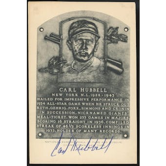 Carl Hubbell Autographed Baseball Artvue HOF Plaque Postcard JSA RR47435 (Reed Buy)