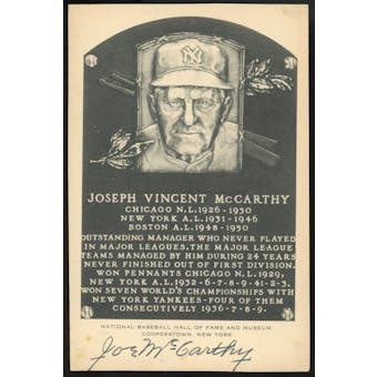 Joe McCarthy Autographed Baseball Artvue HOF Plaque Postcard JSA RR47436 (Reed Buy)