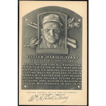 Bill Terry Autographed Baseball Artvue HOF Plaque Postcard JSA RR47437 (Reed Buy)