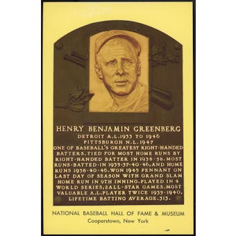 Hank Greenberg Autographed Baseball HOF Plaque Postcard JSA RR47438 (Reed Buy)