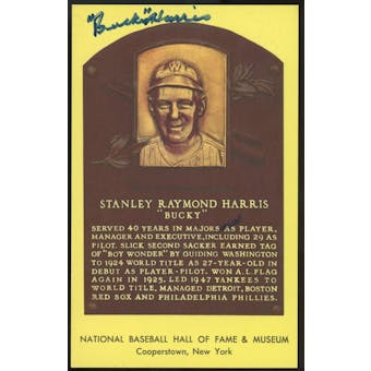 Bucky Harris Autographed Baseball HOF Plaque Postcard JSA RR47439 (Reed Buy)