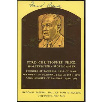 Ford Frick Autographed Baseball HOF Plaque Postcard JSA RR47441 (Reed Buy)