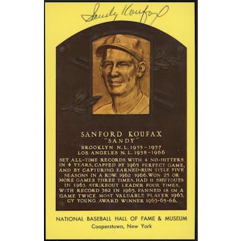 Sandy Koufax Autographed Baseball HOF Plaque Postcard JSA RR47445 (Reed Buy)