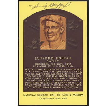 Sandy Koufax Autographed Baseball HOF Plaque Postcard JSA RR47446 (Reed Buy)