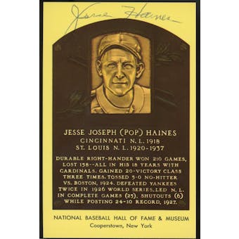 Jesse Haines Autographed Baseball HOF Plaque Postcard JSA RR47448 (Reed Buy)