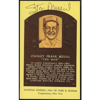 Stan Musial Autographed Baseball HOF Plaque Postcard JSA RR47452 (Reed Buy)
