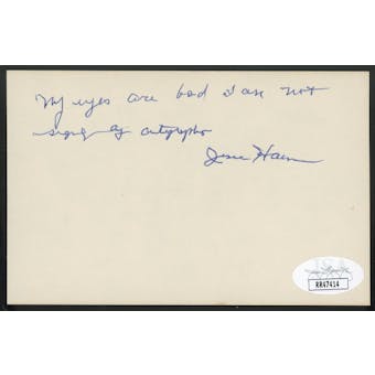 Jesse Haines Autographed Index Card w/ Insc. JSA RR47414 (Reed Buy)
