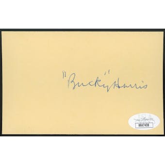 Bucky Harris Autographed Index Card JSA RR47408 (Reed Buy)