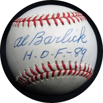 Al Barlick Autographed NL White Baseball (H.O.F.89) JSA RR47550 (Reed Buy)