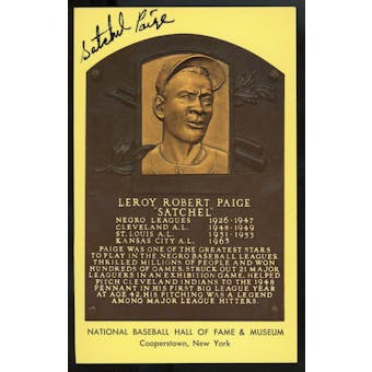 Satchel Paige Autographed Baseball HOF Plaque Postcard JSA XX07518 (Reed Buy)
