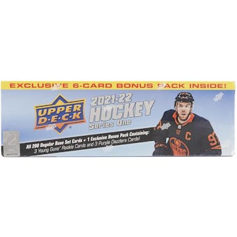 2021/22 Upper Deck Series 1 Hockey Factory Set (Box) (Bonus Pack with 3 Young Guns and 3 Purple Dazzlers!)