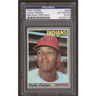 1970 Topps Vada Pinson #445 Autographed Card PSA Slabbed (5116)