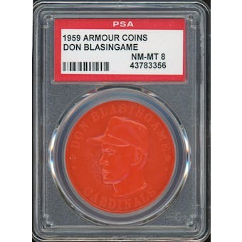 1959 Armour Coins Don Blasingame Orange PSA 8 *3359 (Reed Buy)