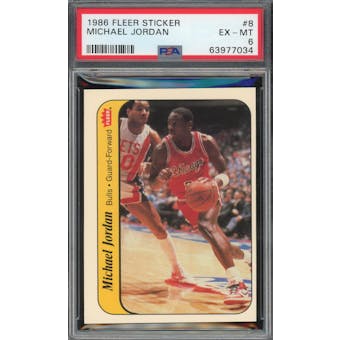 1986/87 Fleer Sticker #8 Michael Jordan PSA 6 *7034 (Reed Buy)