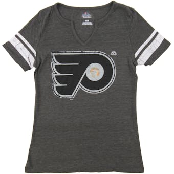 Philadelphia Flyers Majestic Heather Gray Womens Tested V-Neck Tri Blend Tee Shirt
