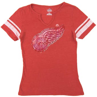 Detroit Red Wings Majestic Red Tested V-Neck Tri Blend Tee Shirt (Womens Small)