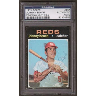 1971 Topps Johnny Bench #250 Autographed Card PSA Slabbed (4955)