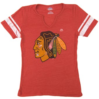 Chicago Blackhawks Majestic Red Tested V-Neck Tri Blend Tee Shirt (Womens Medium)