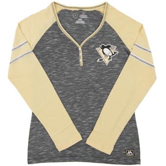 Pittsburgh Penguins Majestic Pure Fury Gray V-Neck Tee Shirt (Womens Medium)