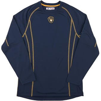 Milwaukee Brewers Majestic Navy Performance On Field Practice Fleece Pullover (Adult Small)