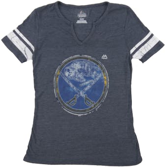 Buffalo Sabres Majestic Navy Tested Womans V-Neck Tri-Blend Tee Shirt (Womens Large)