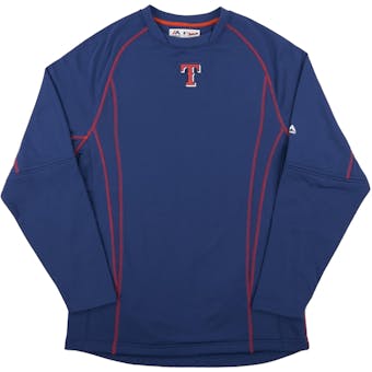 Texas Rangers Majestic Royal Performance On Field Practice Fleece Pullover (Adult X-Large)
