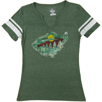 Minnesota Wild Majestic Green Tested V-Neck Tri Blend Tee Shirt (Womens Large)