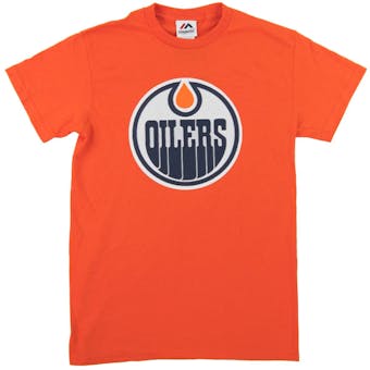 Edmonton Oilers Majestic Orange Vintage Lightweight Tek Patch Tee Shirt (Adult Medium)