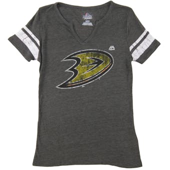 Anaheim Ducks Majestic Heather Gray Tested V-Neck Tri Blend Tee Shirt (Womens Medium)