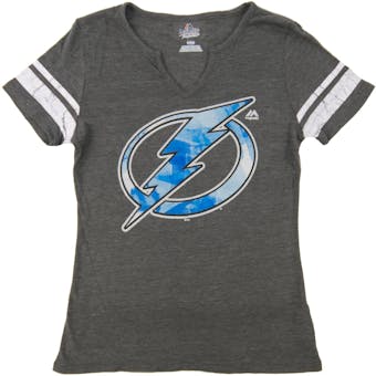 Tampa Bay Lightning Majestic Heather Gray Tested V-Neck Tri Blend Tee Shirt (Womens X-Large)