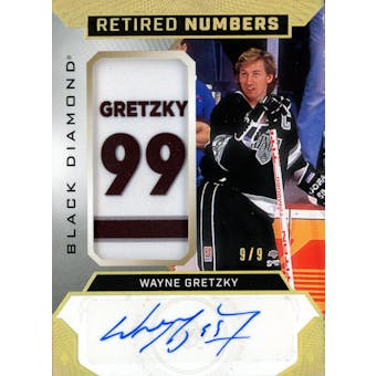 2020/21 Upper Deck Black Diamond Retired Numbers Wayne Gretzky Tri Color Patch Auto Card #RN-WG 9/9