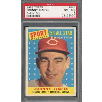 1958 Topps #478 Johnny Temple AS PSA 8 *8030 (Reed Buy)