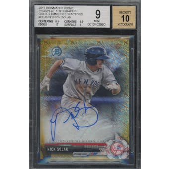 2017 Bowman Chrome Prospects Auto#CPANSO Nick Solak Gold Shimmer Ref #/50 BGS 9 Auto 10 *3980 (Reed Buy)