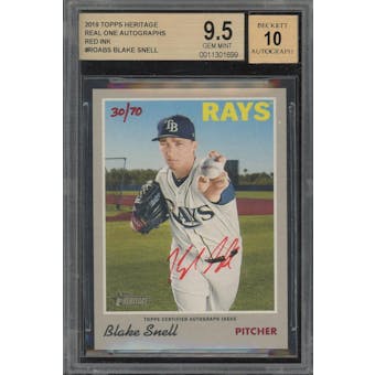 2019 Topps Heritage Real Ones Autographs #ROABS Blake Snell Red Ink #/70 BGS 9.5 Auto 10 *1699 (Reed Buy)