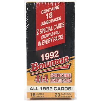 1992 Bowman Baseball 18 Pack Jumbo Box (Factory Sealed) (Reed Buy)