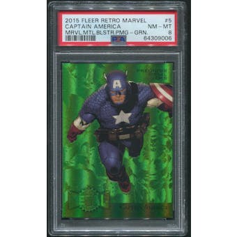 2015 Fleer Retro Marvel #5 Captain America Precious Metal Gems PMG Green #06/10 PSA 8 (NM-MT)