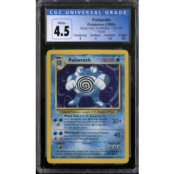 Pokemon Base Set Unlimited Poliwrath 13/102 CGC 4.5