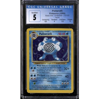 Pokemon Base Set Unlimited Poliwrath 13/102 CGC 5