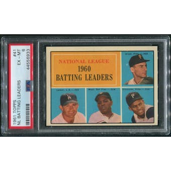 1961 Topps Baseball #41 NL Batting Leaders Roberto Clemente Willie Mays PSA 6 (EX-MT)