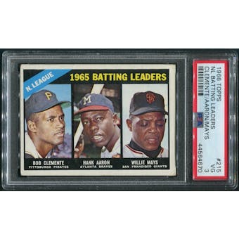 1966 Topps Baseball #215 NL Batting Leaders Roberto Clemente Hank Aaron Willie Mays PSA 3 (VG)