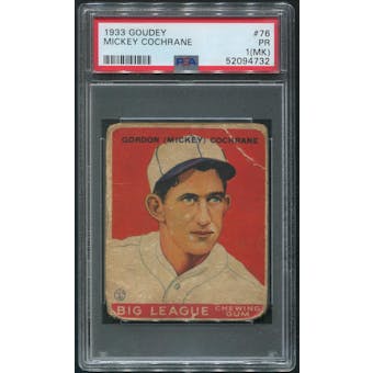 1933 Goudey Baseball #76 Mickey Cochrane Rookie PSA 1 (PR) (MK)