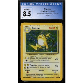 Pokemon Base Set Unlimited Raichu 14/102 CGC 8.5 No Subs